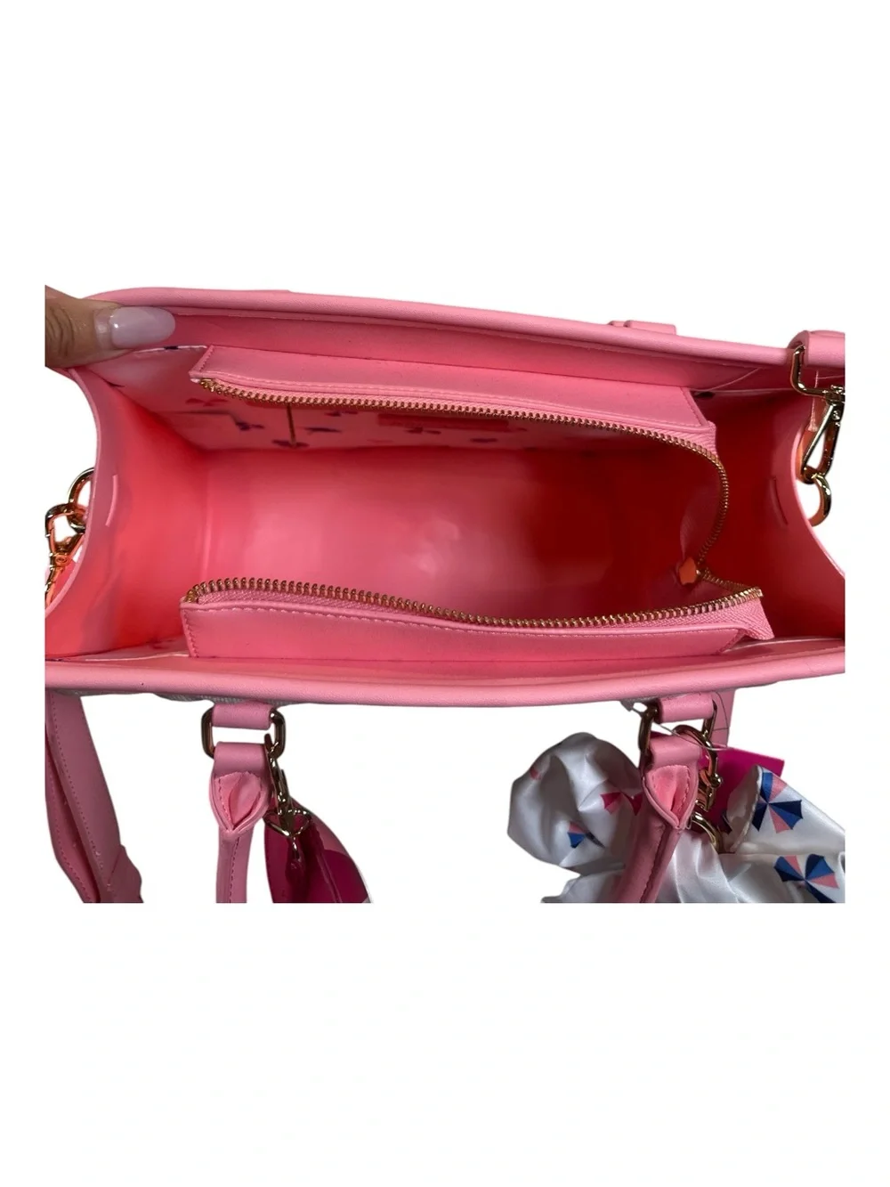 Betsey Johnson White Quilted Tote with Pink Trim and Bow Accent